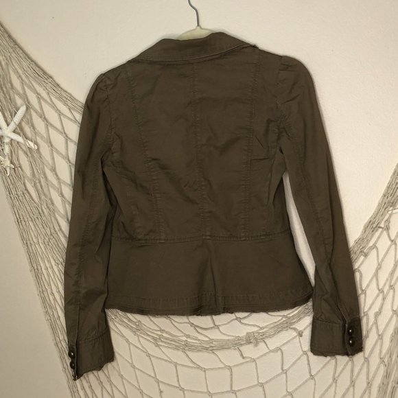 Ann Taylor LOFT Dark Khaki Double-Breasted Peplum Jacket with Raw Trim 2P - Picture 8 of 10